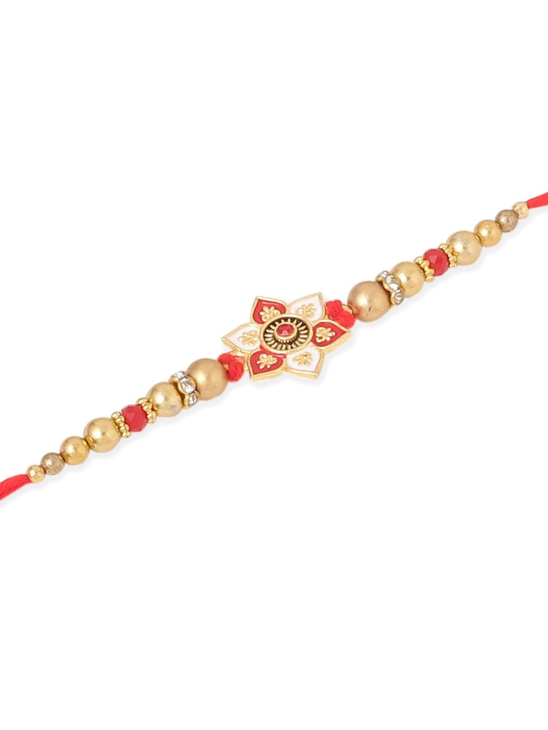 NVR Unisex Set of 2 Floral Artificial Beads Thread Rakhi With Roli Chawal Chandan Mishri