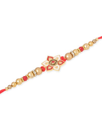 NVR Unisex Set of 2 Floral Artificial Beads Thread Rakhi With Roli Chawal Chandan Mishri
