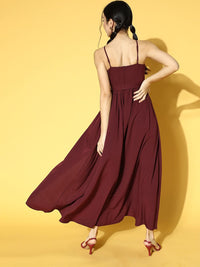 Berrylush Women Charming Maroon Solid Belted Dress