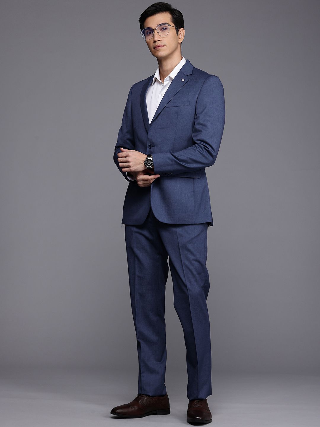 Raymond Self Design Notched Lapel Single-Breasted Formal 2 Piece Suits