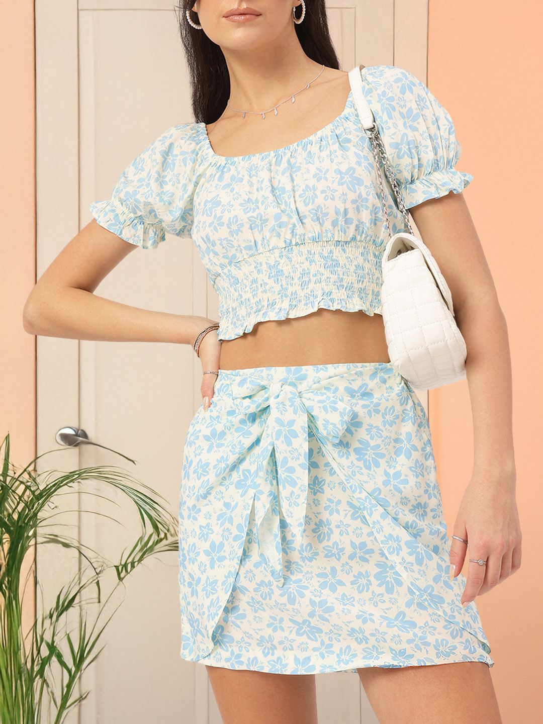 DressBerry Floral Print Crop Top with Mini Skirt Co-Ords