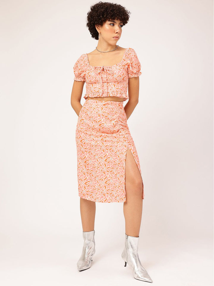 DressBerry Floral Flaunt Ruched Printed Co-Ords