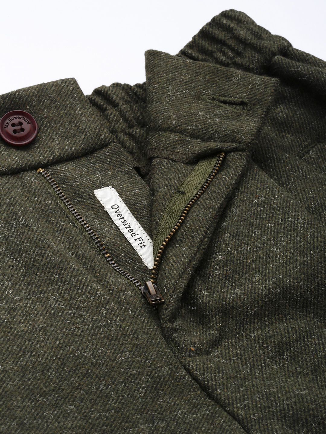Mr Bowerbird Men Solid Tweed Pleated Cargos Trousers