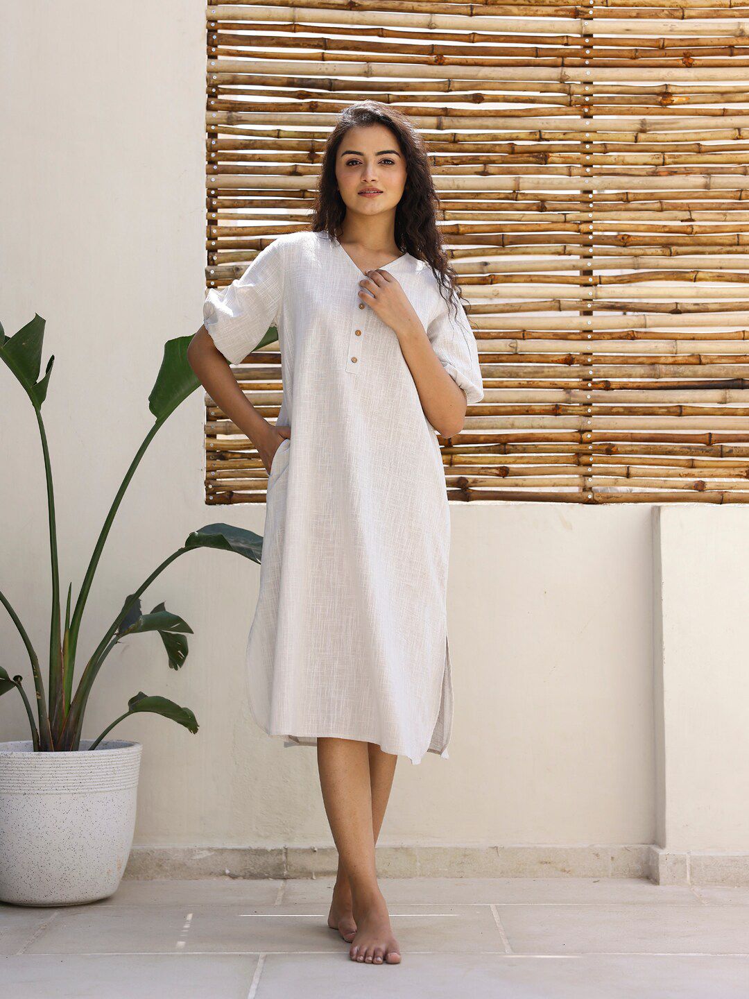 SANSKRUTIHOMES Pure Cotton Midi Nightdress