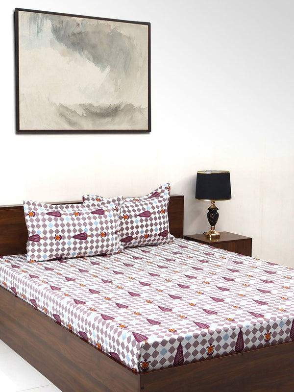 BOMBAY DYEING Cardinal White Floral 120 TC Cotton Queen Bedsheet Set-2.24 m X 2.54 m
