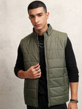 HIGHLANDER Men Solid Crop Mandarin Collar Quilted Jacket