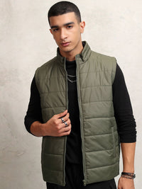 HIGHLANDER Men Solid Crop Mandarin Collar Quilted Jacket
