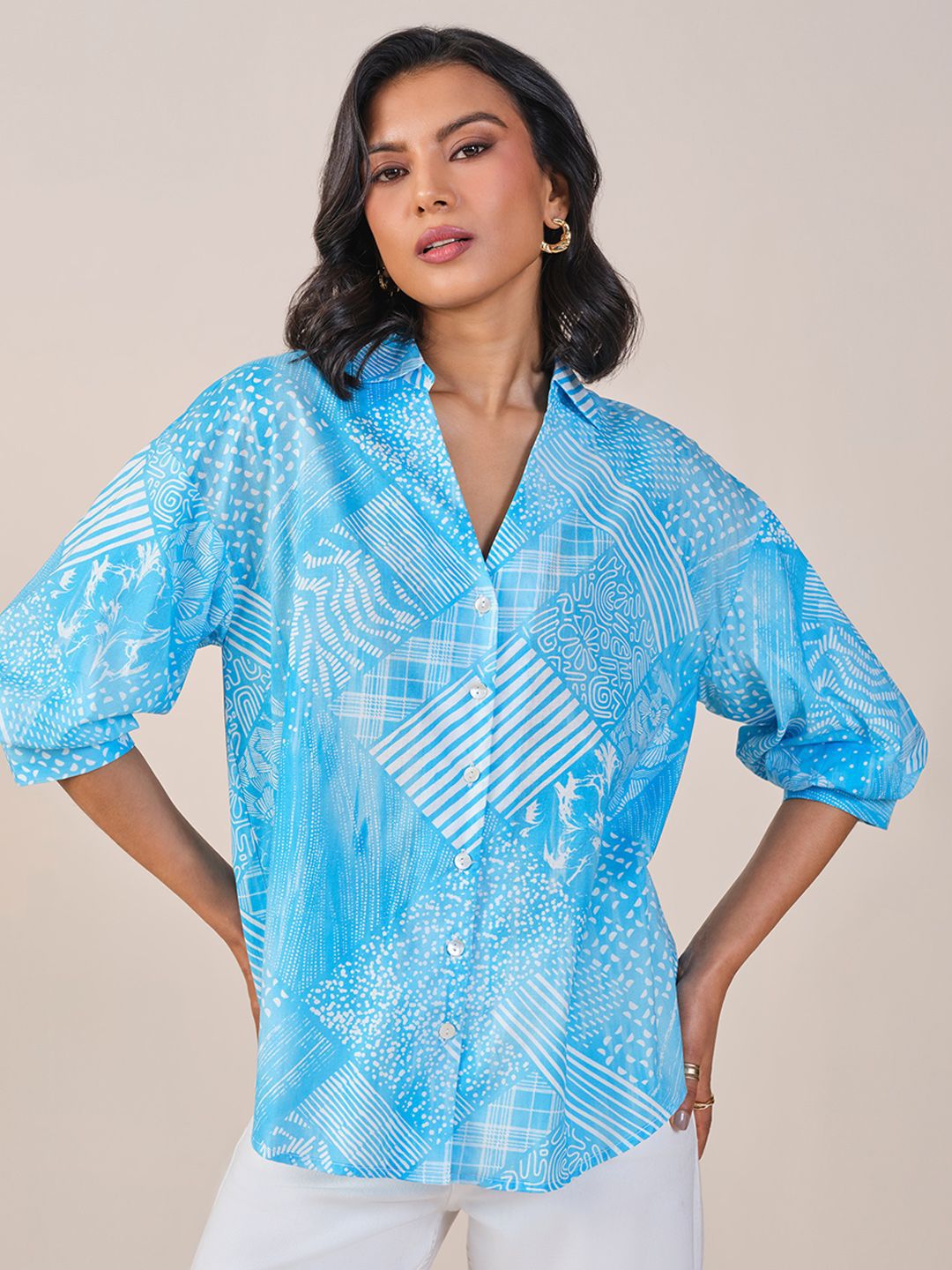 AND Shirt Style Printed Cotton Top