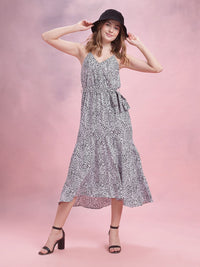 DressBerry Leopard Print Shoulder Straps Maxi Fit & Flare Wrap Dress with Belt