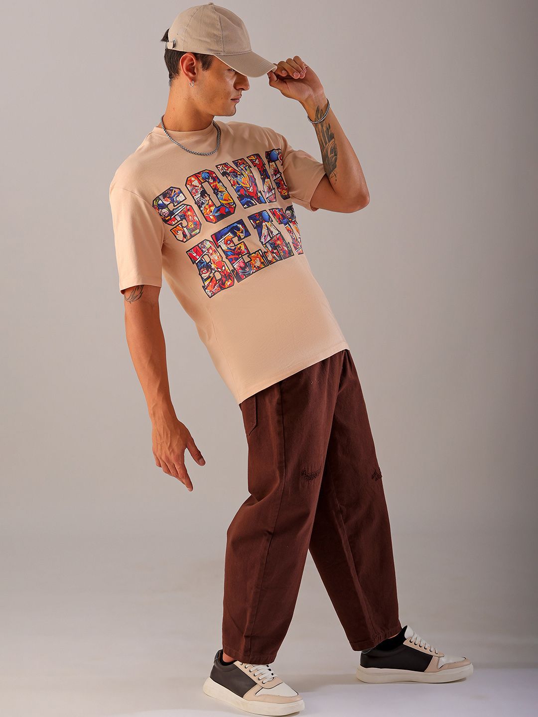 The Indian Garage Co Men Graphic Printed Boxy Oversized Pure Cotton T-shirt