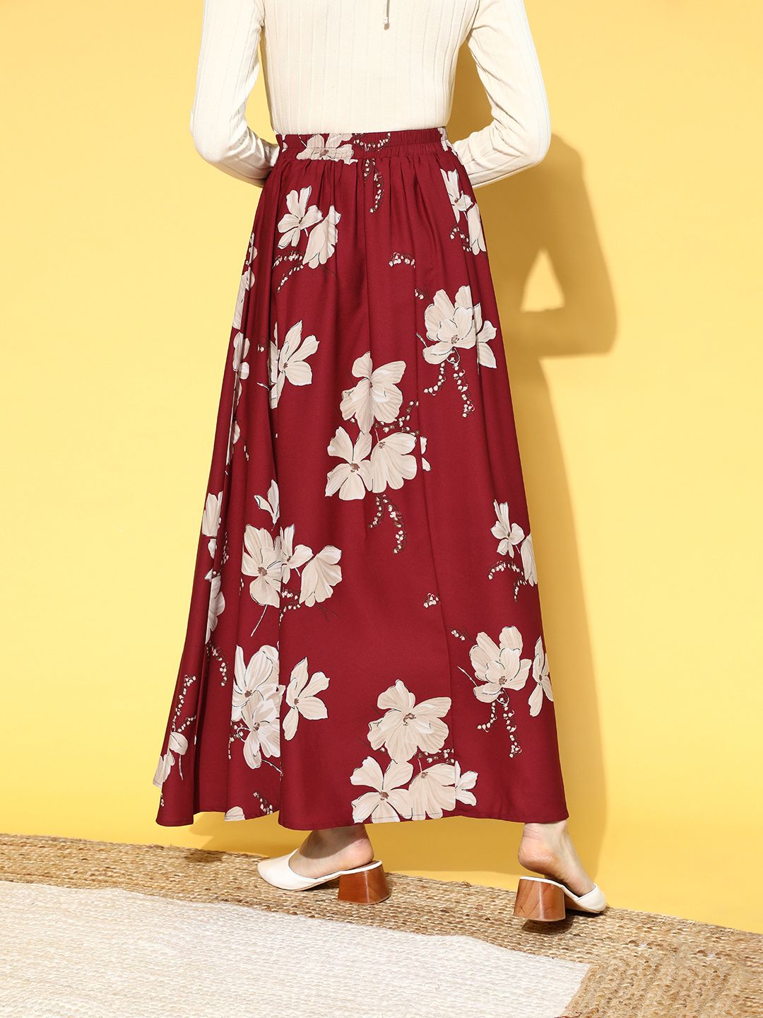 Berrylush Women Maroon Floral Printed Maxi Skirt