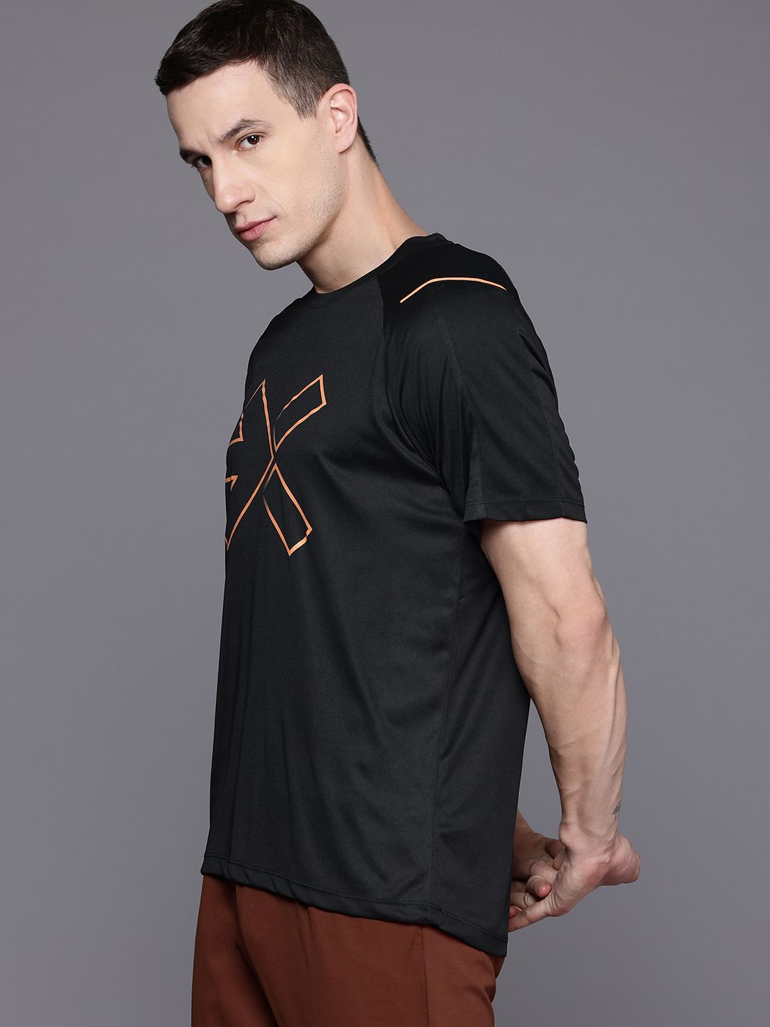 HRX by Hrithik Roshan Rapid-Dry Printed Training T-shirt with Reflective Detail
