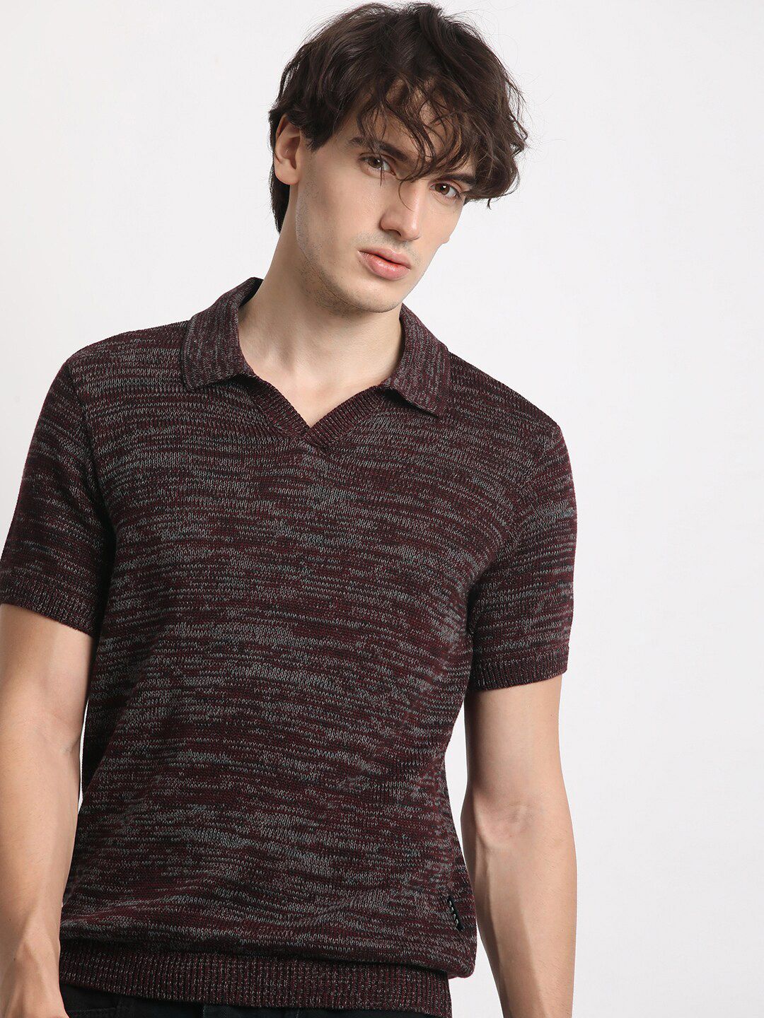 THE BEAR HOUSE Abstrcat Printed Polo Collar Cotton T-shirt