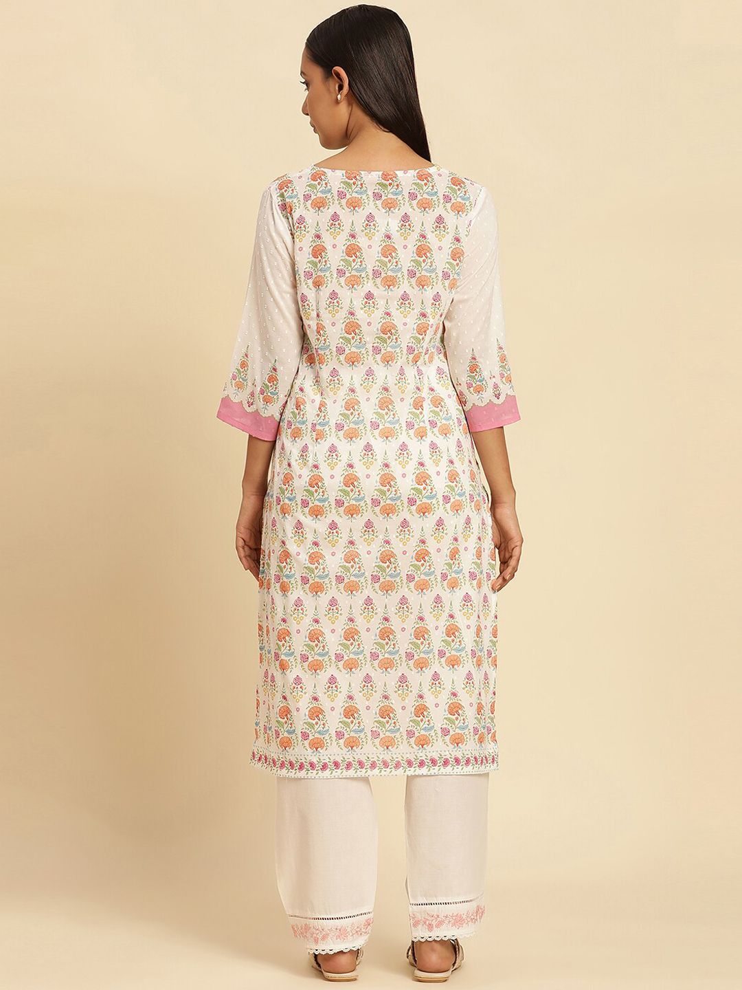 W Ethnic Motifs Printed Keyhole Neck Pure Cotton Straight Kurta