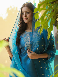 KALINI Ethnic Motifs Embroidered Straight Kurta & Trousers With Dupatta