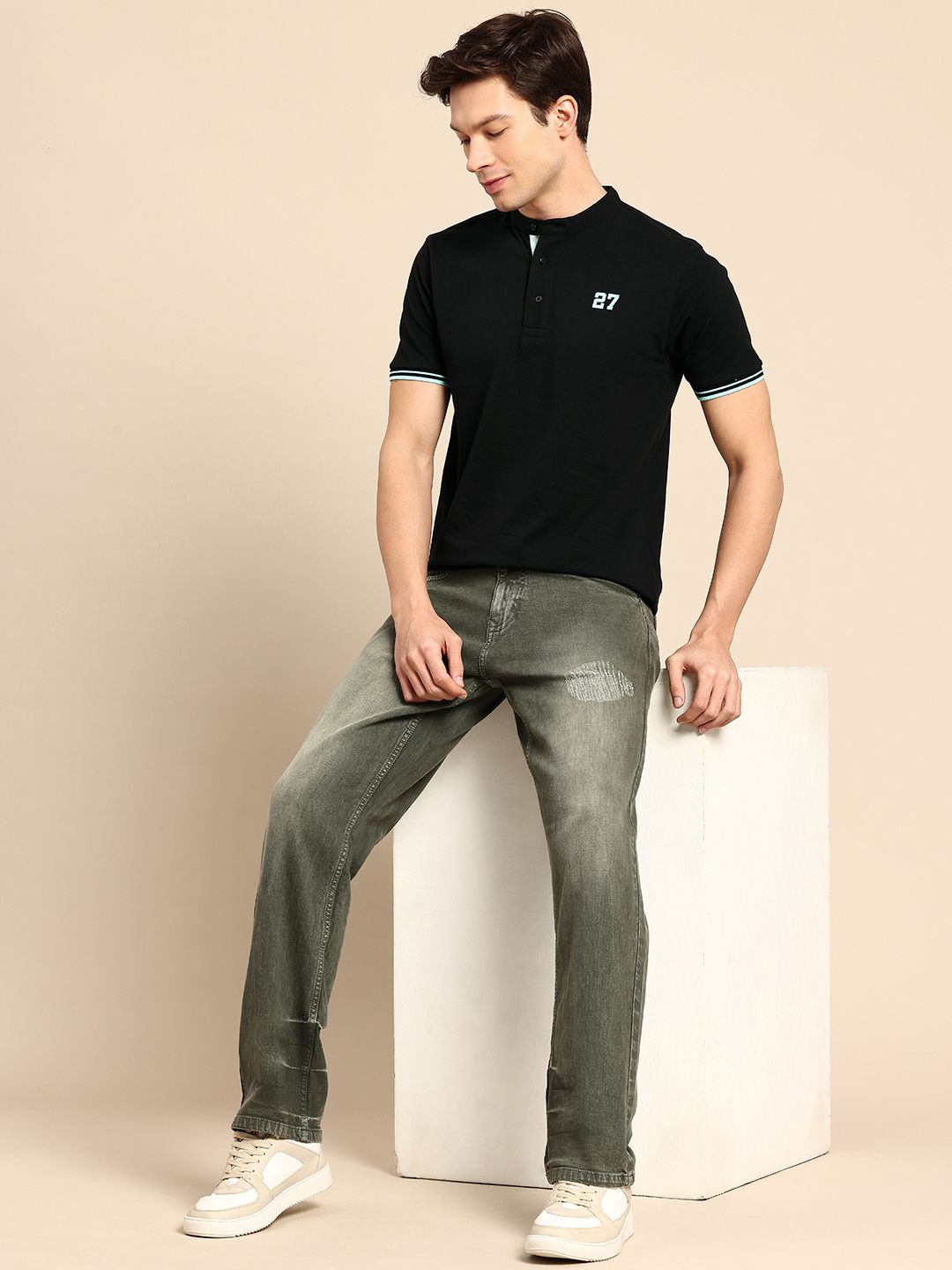 Being Human Henley Neck Pure Cotton T-shirt