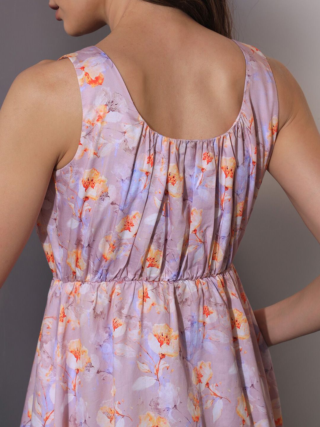 RAREISM Floral Printed Cotton Fit & Flare Midi Dress