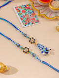 NVR Set of 2 Blue Artificial Beads Evil Eye Bhaiya Bhabhi Rakhi with Roli Chawal