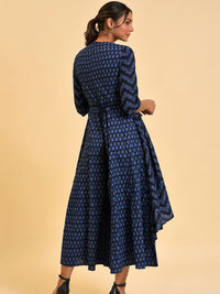 W Blue & Black Ethnic Printed V-Neck Culotte Jumpsuit