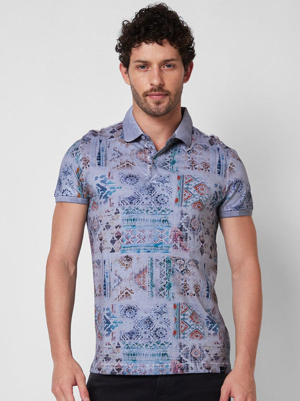 SPYKAR Printed Polo Collar Cotton Slim Fit T-shirt