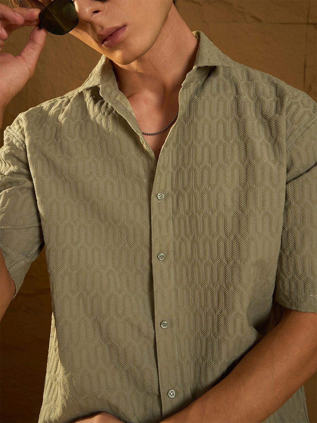 Dennison Men Drop Shoulder Oversized Textured Shirt