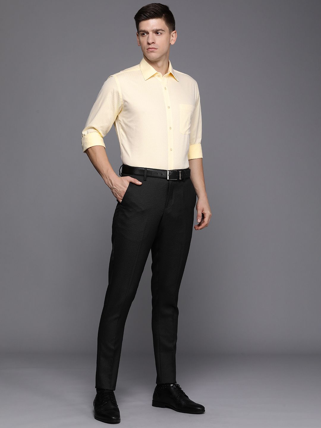 Raymond Self Design Textured Pure Cotton Slim Fit Formal Shirt