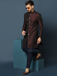 KISAH Men Woven Design Cotton Indowestern Sherwani Set