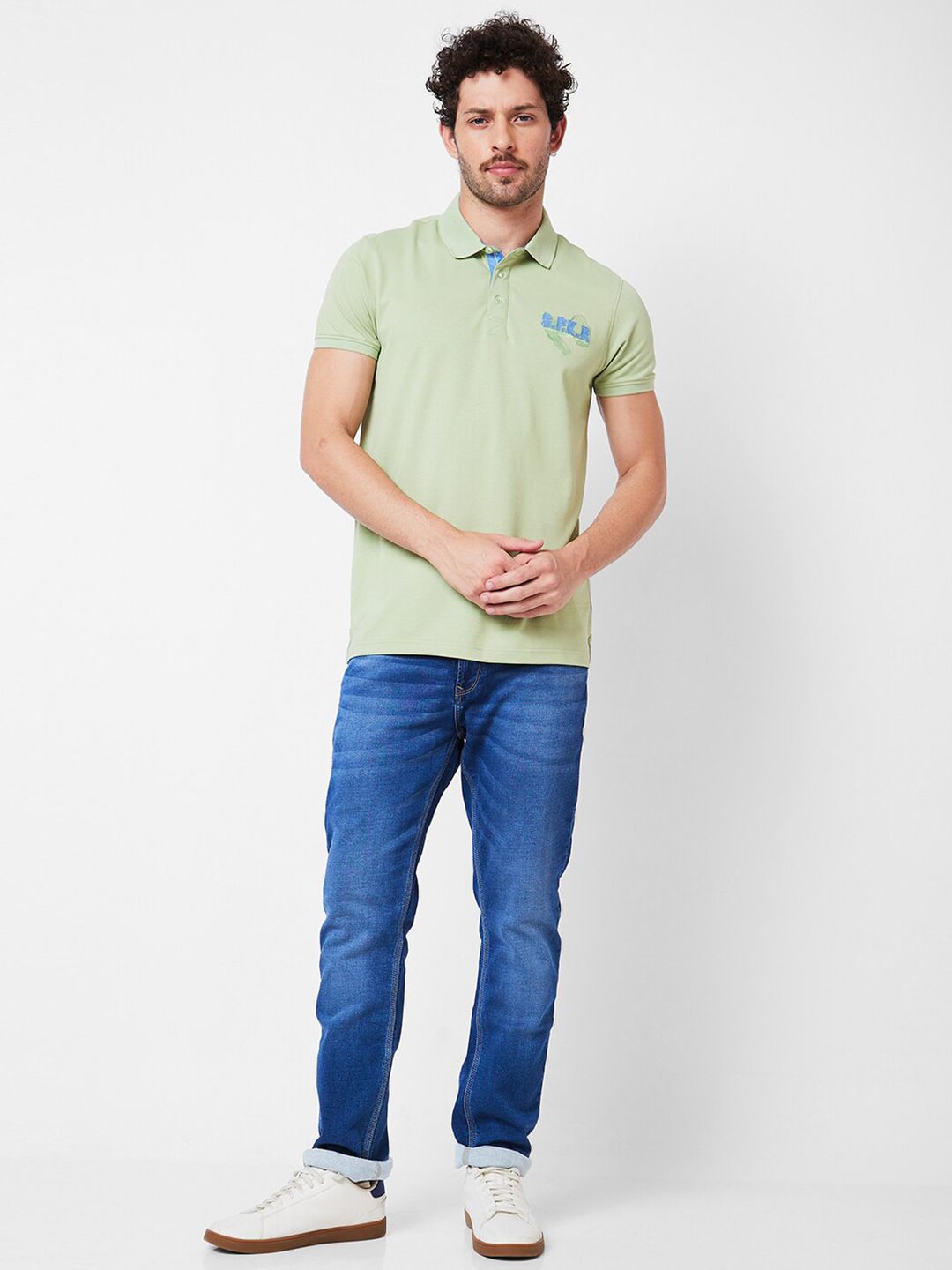 SPYKAR Polo Collar Applique Cotton Slim Fit T-shirt