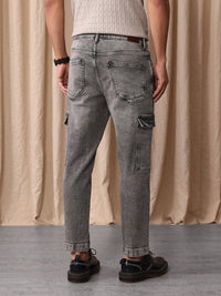 Mr Bowerbird Men Tapered Fit Mid-Rise Heavy Fade Cropped Stretchable Cargo Styles Jeans