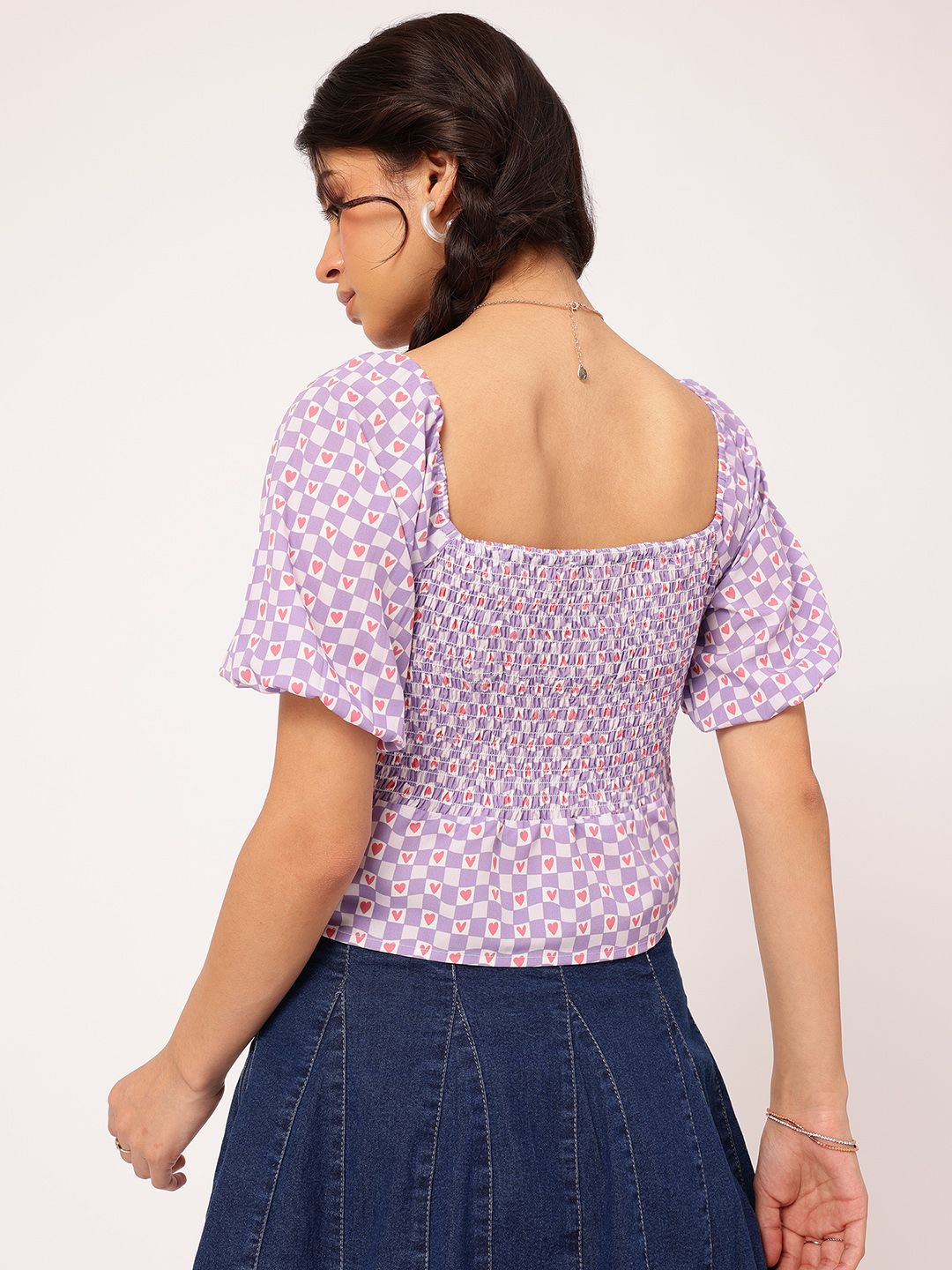 DressBerry Vibe Check Printed Smocked Empire Top
