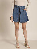 all about you Blue Pure Cotton Denim A-Line Skirt with Belt