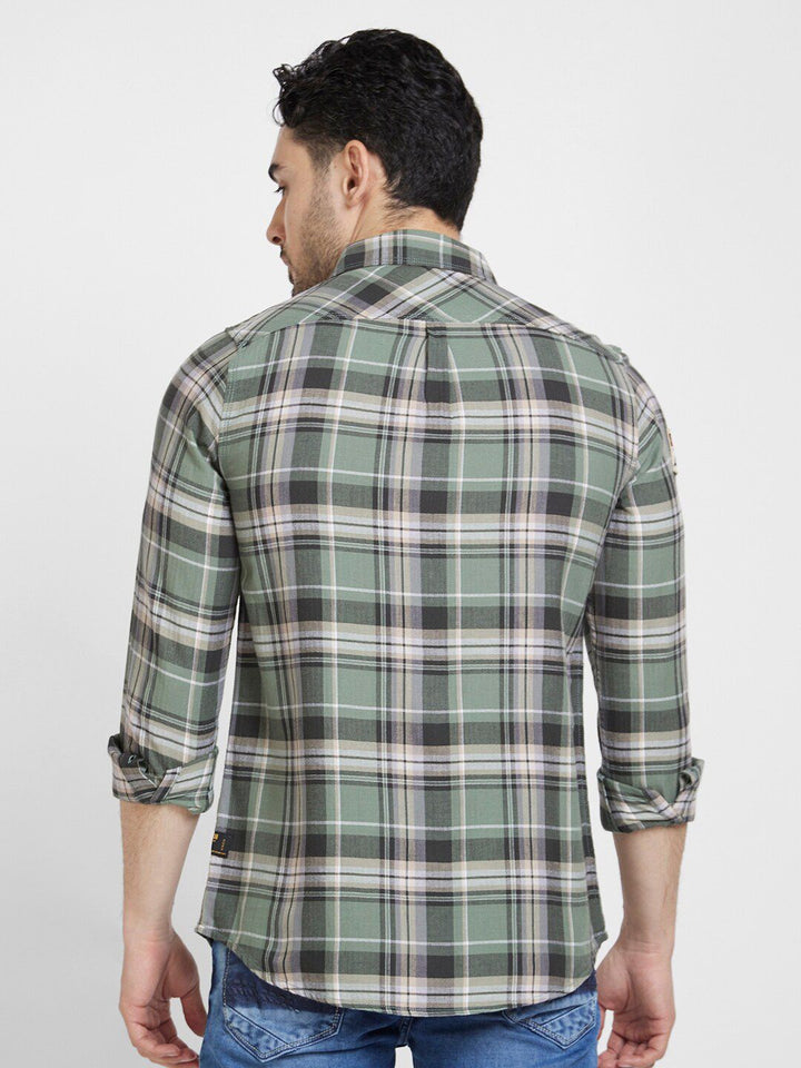 SPYKAR Classic Checked Opaque  Spread Collar Opaque Cotton Casual Shirt