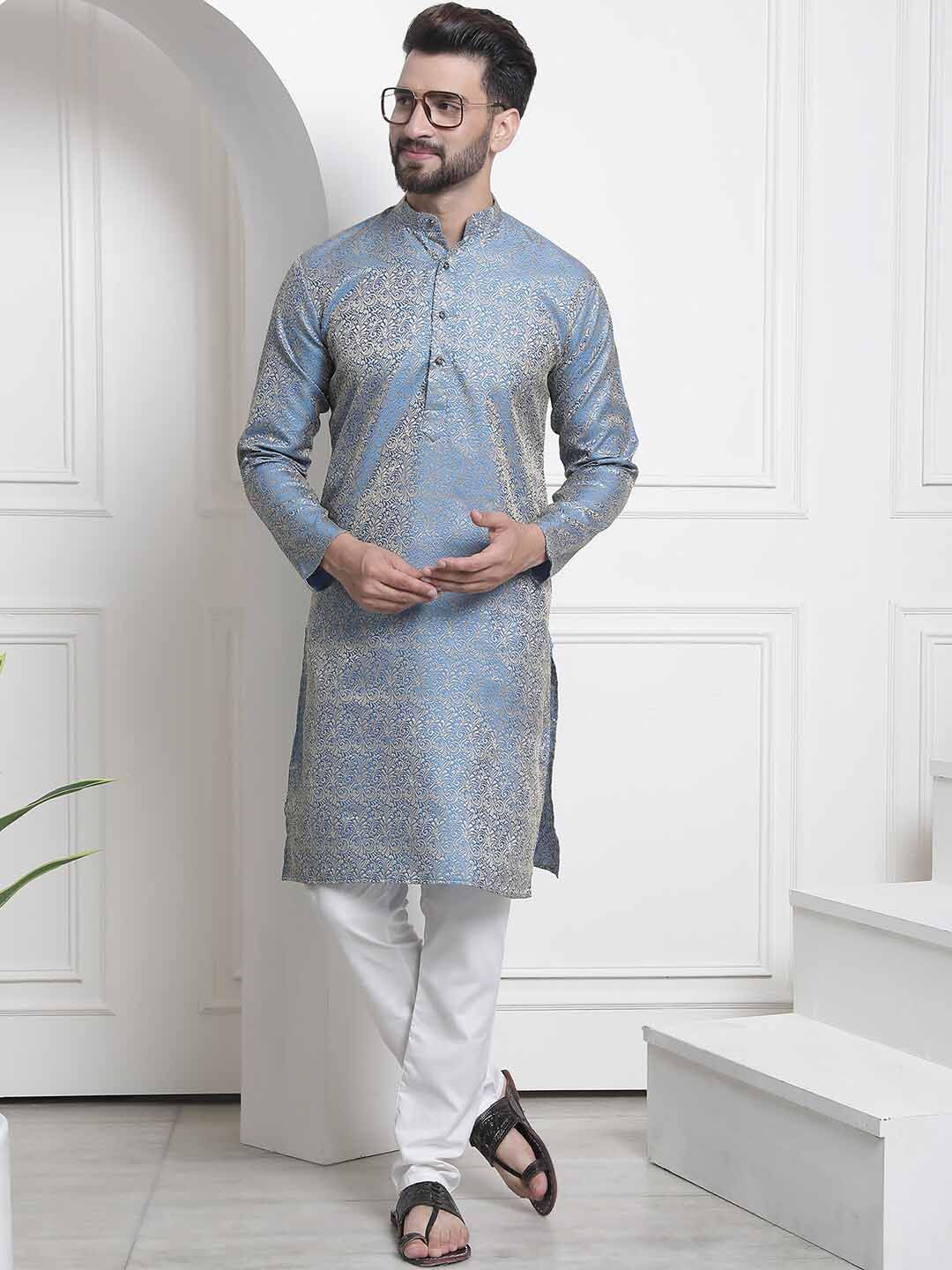 SOJANYA Motif Etnik Rekaan Tenun Kurta Kolar Mandarin