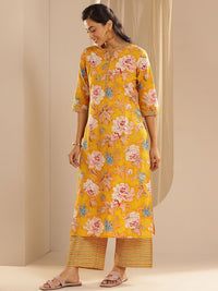 Libas Floral Printed Pure Cotton Straight Kurta With Palazzos & Dupatta
