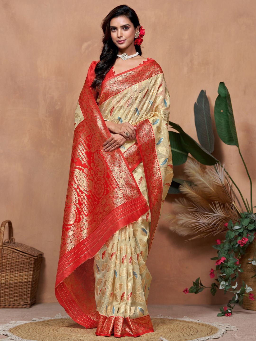 KALINI Woven Design Zari Silk Blend Banarasi Saree with Unstitched Blouse