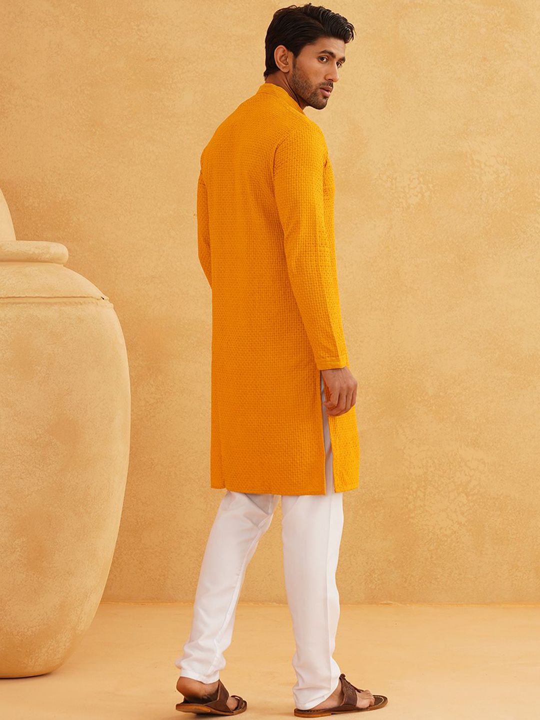 SOJANYA Geometric Embroidered Regular Pure Cotton Straight Kurta With Churidar