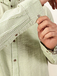 Thomas Scott Men Premium Slim Fit Striped Button-Down Collar Pure Cotton Casual Shirt
