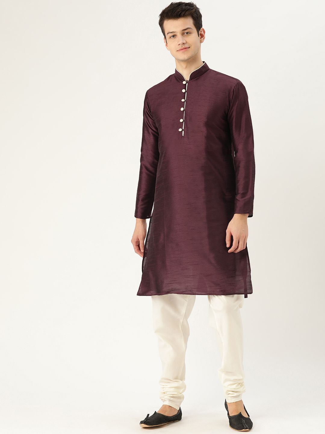 SOJANYA Men Burgundy Solid Straight Kurta