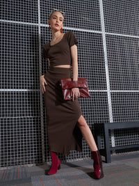 SASSAFRAS Brown Square Neck Crop Top