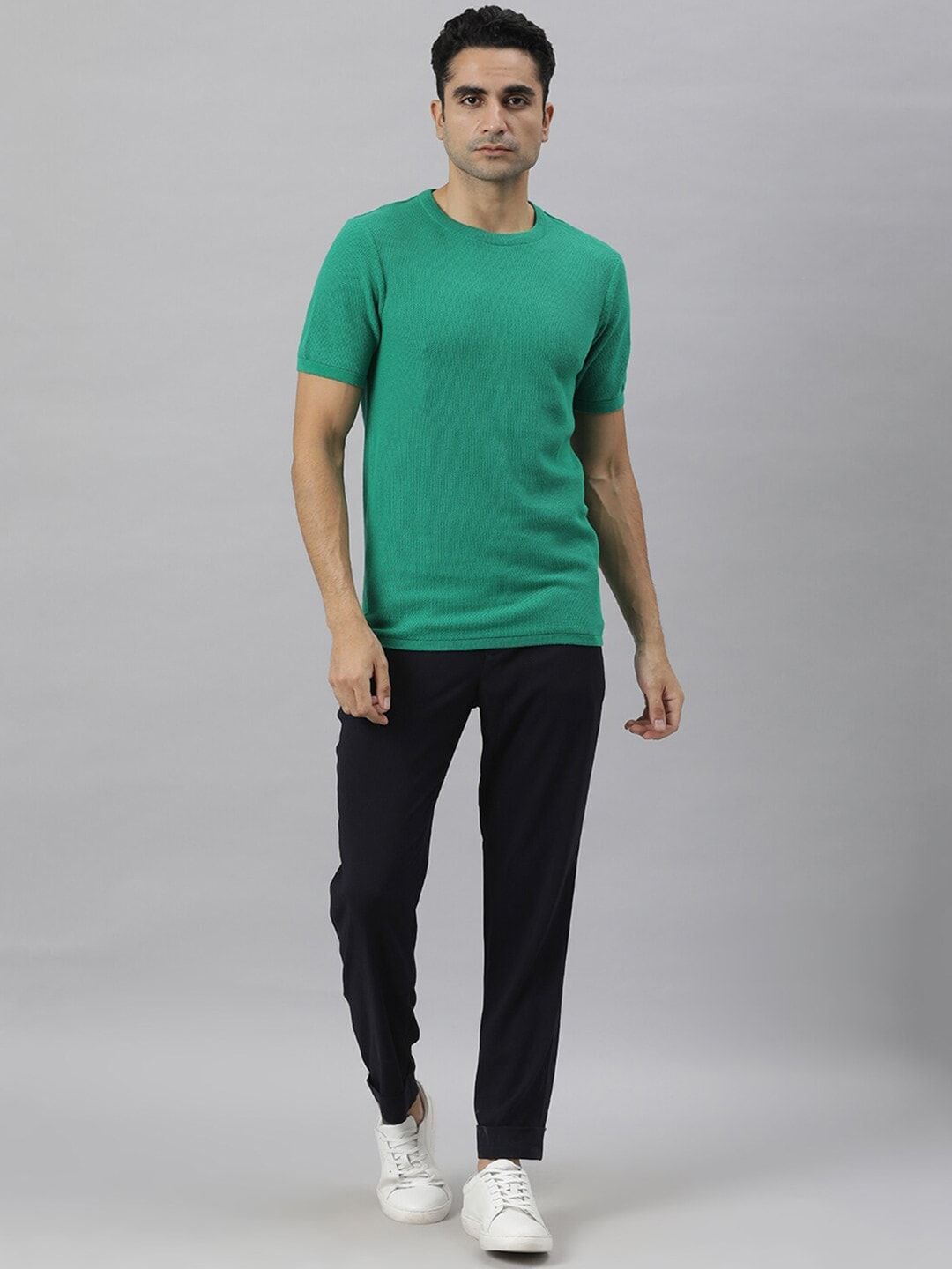 RARE RABBIT Men Clue Pure Cotton Slim Fit T-Shirt