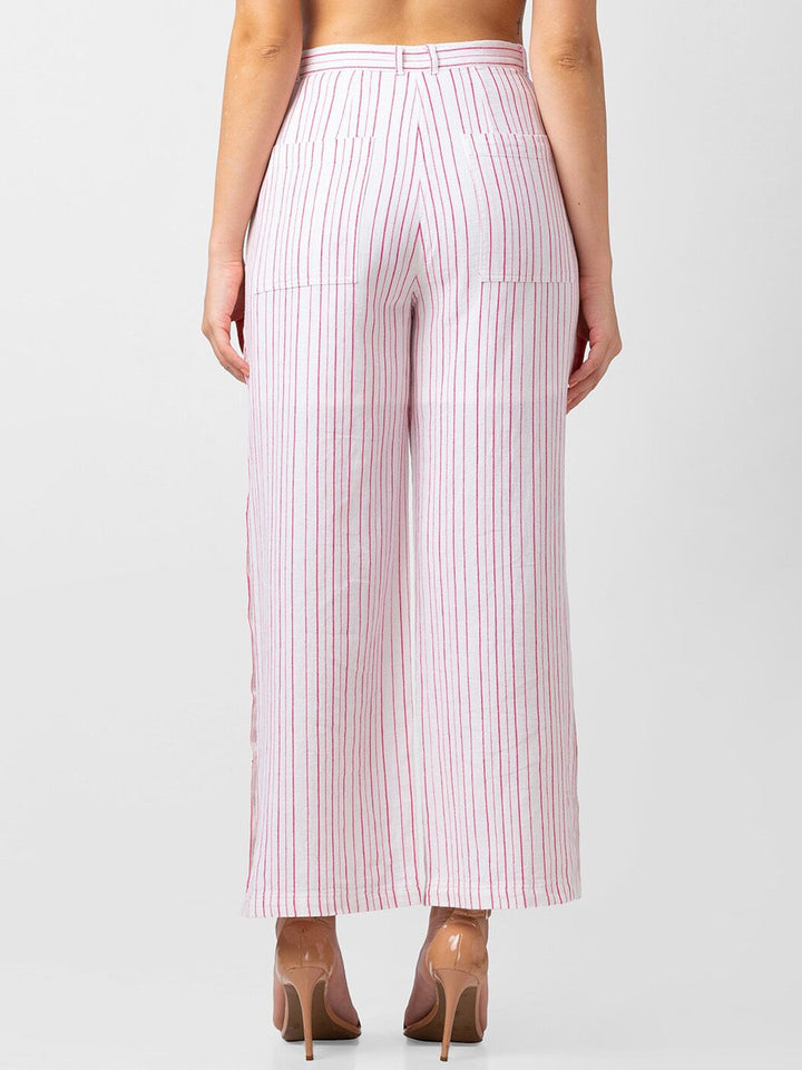 SPYKAR Women Striped Cropped Cotton Trousers