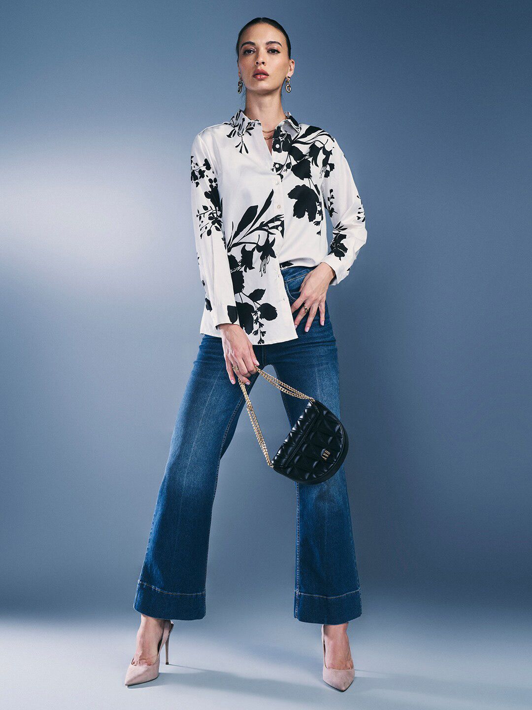 AND Floral Printed Pure Cotton Styled Back Top