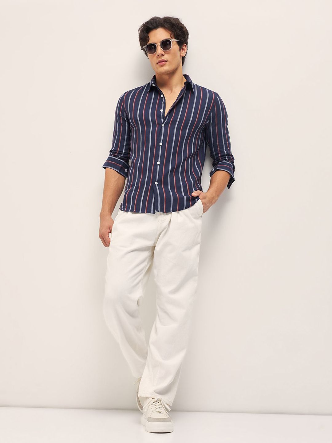 THE BEAR HOUSE Men Spread Collar Multi Striped Cotton Slim Fit Casual Shirt