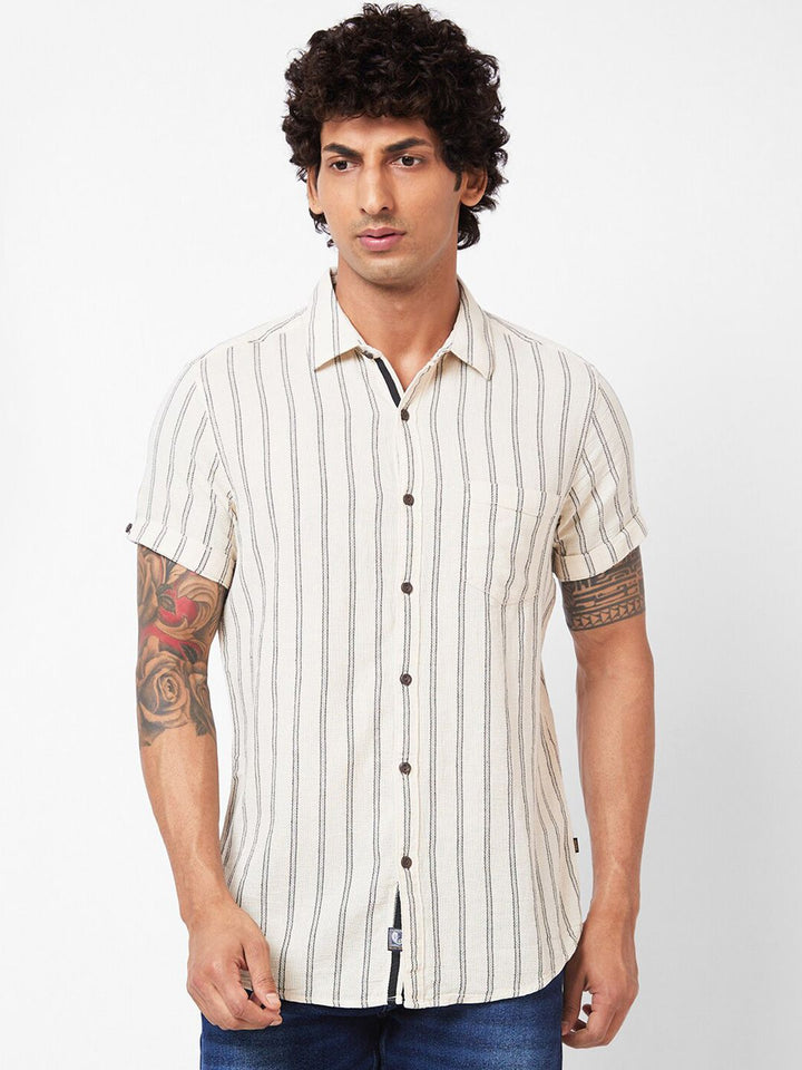 SPYKAR Slim Fit Striped Spread Collar Short Sleeves Casual Shirt