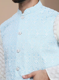 Anouk Floral Embroidered Regular Pure Cotton Straight Kurta With Churidar & Nehru Jacket