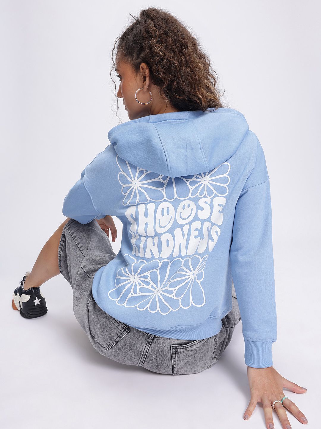 DressBerry Minimalist Message Typo Print Drop-Shoulder Hooded Sweatshirt