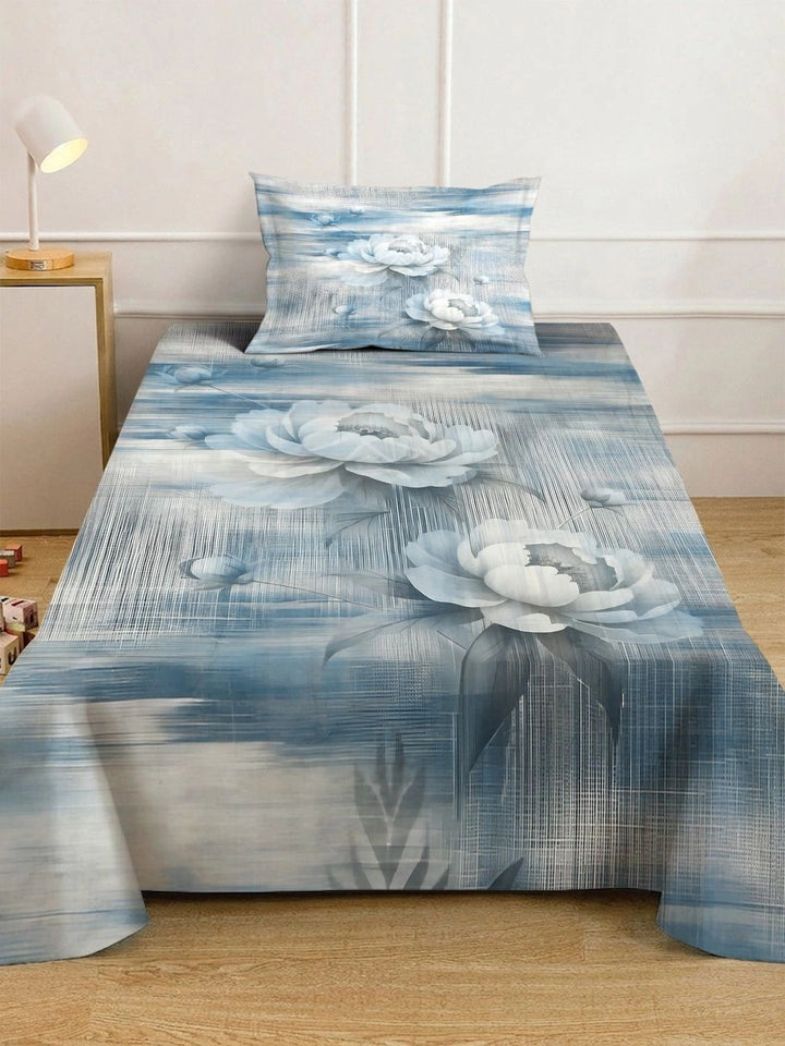 Moda Rapido X KLOTTHE Blue Floral 400 TC Single Bedsheet with 1 Pillow Covers