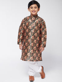 SOJANYA Boys Black Floral Printed Straight Kurta