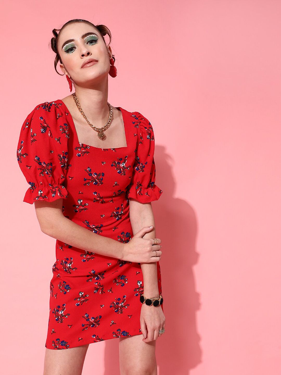STREET 9 Women Deep Red Floral Dress