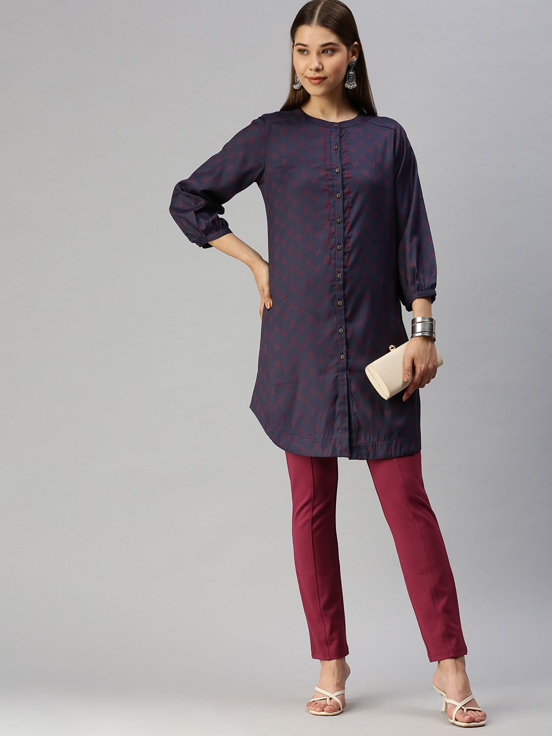 Global Desi Women Maroon Solid Tapered Fit Cigarette Trousers